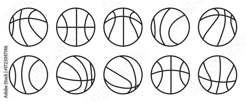 Basketball icons vector set in solid flat style .Basketball ball icons set. Basketball ball clipart bundle. Vector illustration.