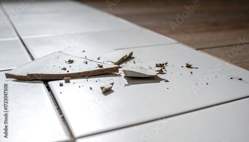 Broken ceramic tile on a floor