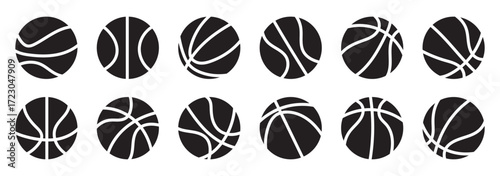 Basketball ball icon set - Line, Glyph, Outline, and Filled vector sports equipment symbols