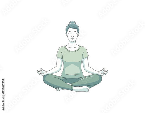 Serene Meditation Illustration A Vector Depiction of a Person in a Lotus Pose, Promoting Mindfulness and Inner Peace on White Background