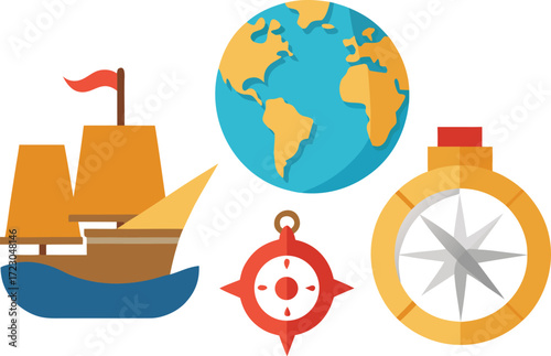 Columbus day vector bundle ships compass map exploration illustration scalable eps icon vector