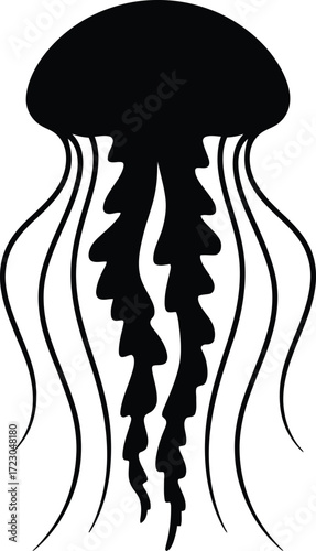 Black jellyfish silhouette flowing tentacles white