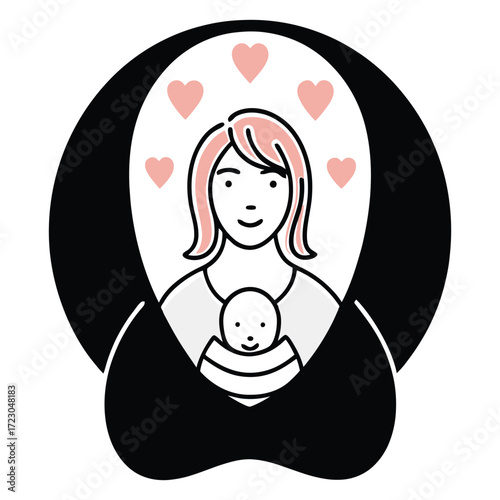 Cherishing mother holding baby love hearts family care childcare parenting parenthood icon