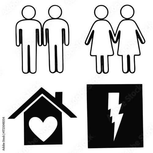 Diverse family and home icons for parenting and childcare services simplified graphics 