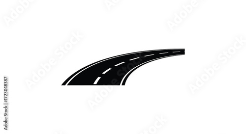 A curving road with dashed lane markings a striking black silhouette