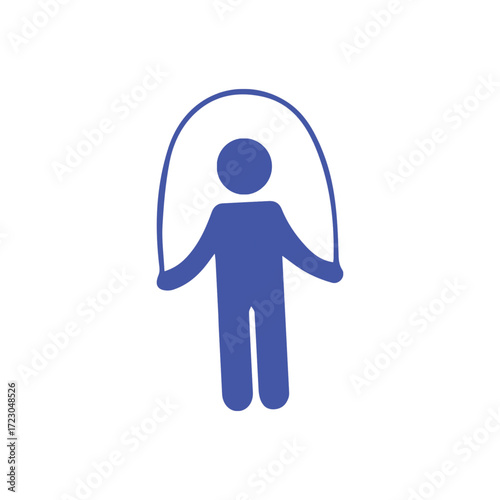 A simple blue silhouette of a person actively engaged in jumping rope, symbolizing fitness and exercise. This graphic representation highlights the joy and health benefits of physical activity