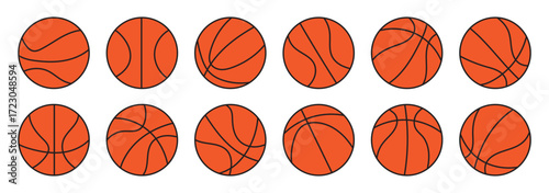 Basketball ball icon set - Line, Glyph, Outline, and Filled vector sports equipment symbols
