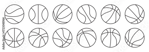 Basketball ball icon set - Line, Glyph, Outline, and Filled vector sports equipment symbols