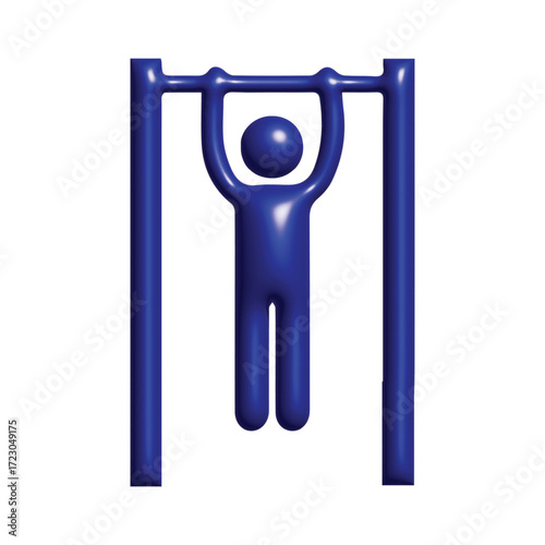 Blue 3D Icon Person Doing Pull-ups on a Horizontal Bar