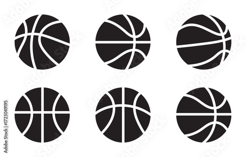 Basketball icon set in flat and line style. Basket ball symbol, vector illustration.