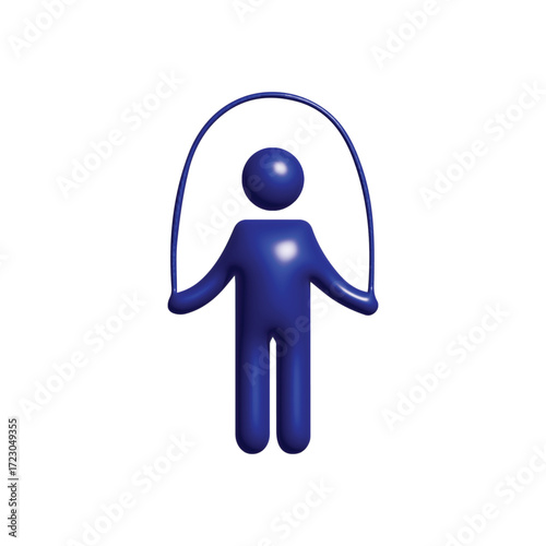 A 3D rendered pictogram of a blue figure engaged in jumping rope, symbolizing exercise, cardiovascular fitness, and a healthy active lifestyle