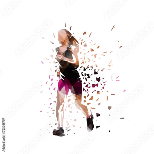 Running woman, low polygonal isolted vector illustration. Run, track and field athlete