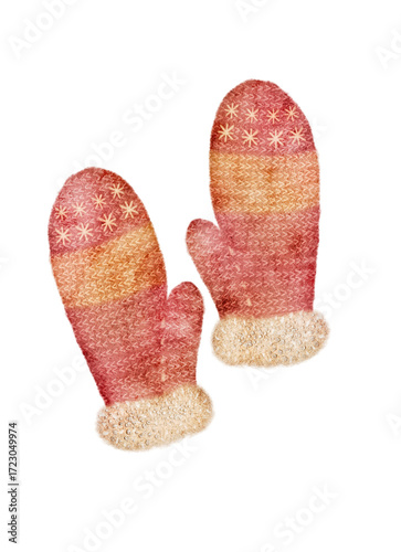 red mittens with fur trim clip art preview