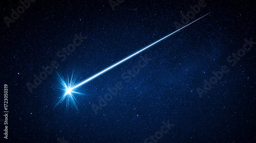 A brilliant meteor streak with a glowing tail in a star-filled night sky.