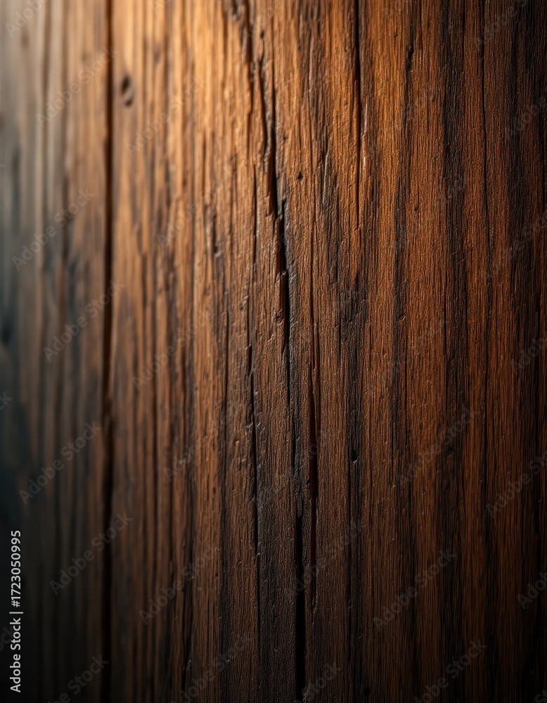 Obraz premium Close-up view of weathered wood planks, showcasing deep tones and intricate grain patterns.