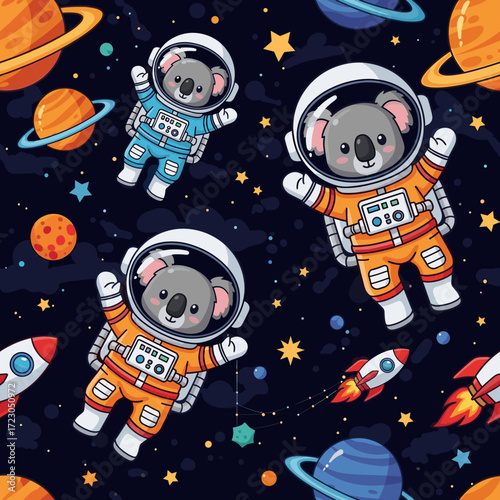 Cute koala astronauts explore the starry cosmos dreaming of space adventure