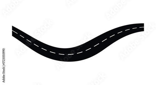 A winding road graphic with dashed markings minimalist and stark silhouette