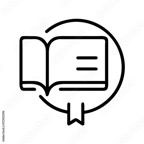 Open book icon with bookmark in minimalist line style representing zero waste  