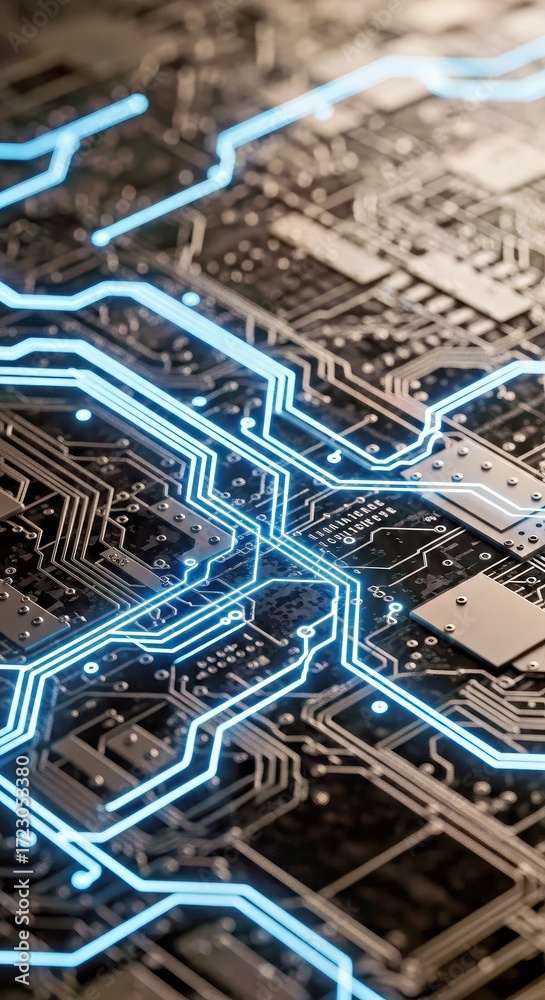 Obraz premium Abstract Circuitry Board with Glowing Pathways for Technology Concepts