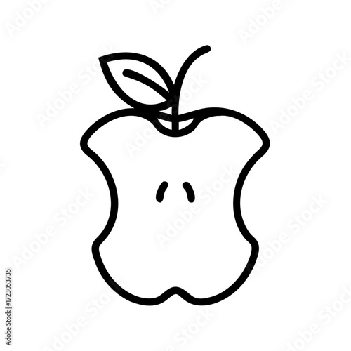 Outline of apple core with leaf symbolizing zero waste concept  