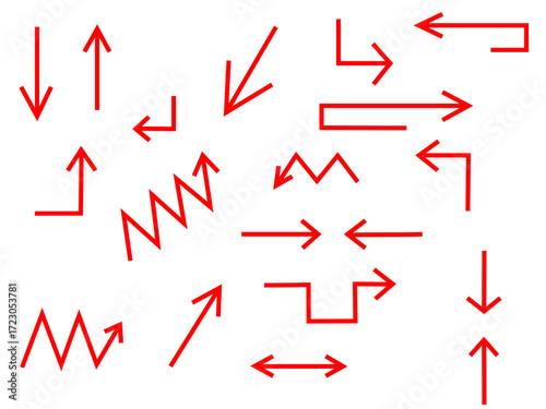 Flechas rectas y en zigzag rojas sobre fondo blanco