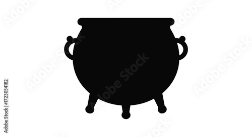 Simple black cauldron illustration with decorative handles and legs silhouette