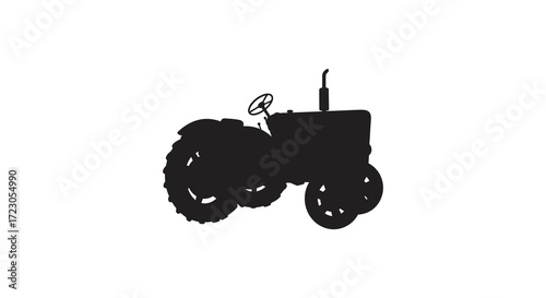 Vintage farm tractor illustration against a plain white background silhouette