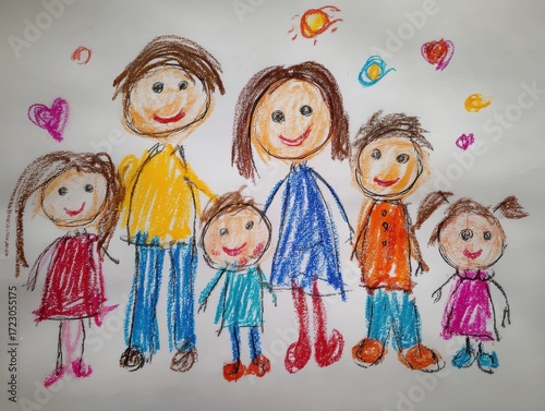 Wallpaper Mural Family Portrait: A charming, hand-drawn illustration depicts a family united in love and warmth. The drawing style evokes a sense of innocent joy and familial connection. Torontodigital.ca