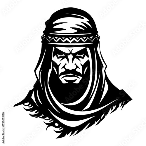 Minimal Flat Black Arabian Warrior Logo Silhouette Fighter Soldier Knight Swordsman Vector Illustration Artwork