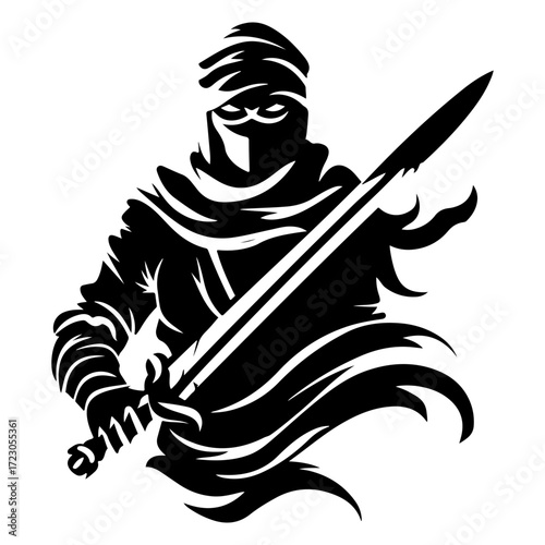 Arabian Warrior Fighter and Soldier Logo in Flat Black Silhouette Design Perfect for Knight and Battle Themes