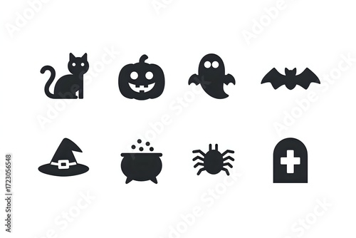 Minimalist Halloween Icon Set with Modern Geometric Design