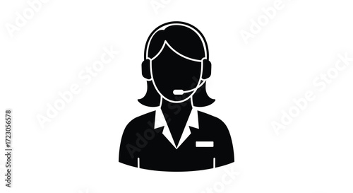 Woman wearing headset and microphone customer service representative silhouette