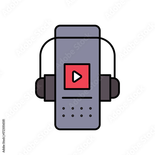 Audio Guide Headset Lineal Color Icon: Museum and Tour