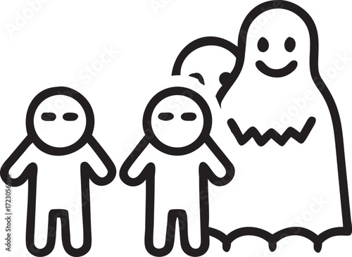 Simple illustration of two people with a ghost behind them