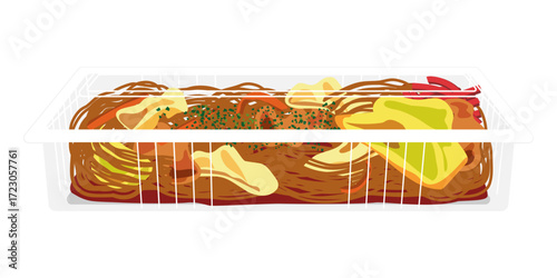 フードパックに入れた焼きそばのイラスト