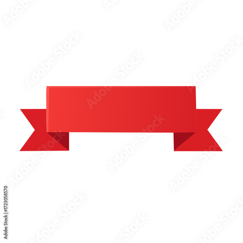 Simple flat design vector illustration of a red ribbon banner, a classic scroll shape for text, isolated on a white background