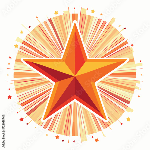 Decorative template graphic featuring a bold five-pointed star icon with a radiant sunburst and celebratory sparks