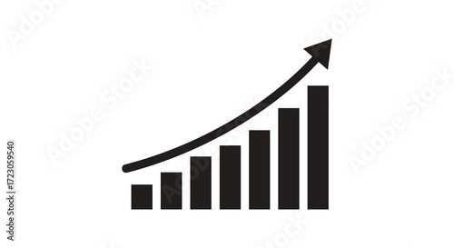 Growth chart with increasing bars and curved line a black silhouette