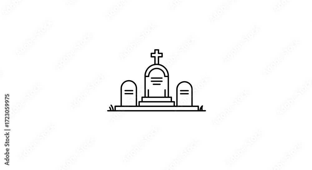 Obraz premium Cemetery icon with tombstones and cross in minimalist style 