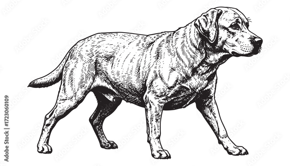 Fototapeta premium Labrador Retriever engraving vector style
