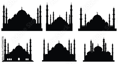 Detailed black mosque outlines and patterns displayed in a stunning silhouette