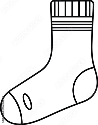 Simple line drawing of a cozy sock with striped cuff, perfect for winter warmth or laundry themes.