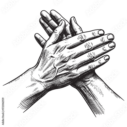 Clapping hand sign engraving vector style