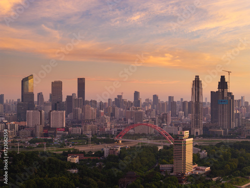 Wuhan Summer City Skyline Sunrise Scenery