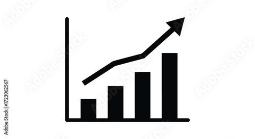 Black graphic of rising bar chart with upward trend a silhouette