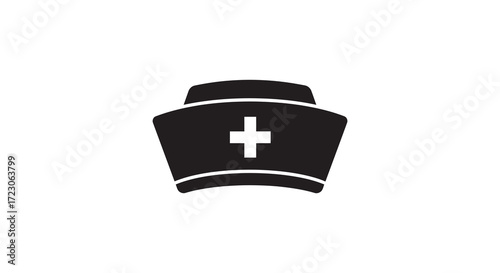 Classic nurse hat with a white cross simple black illustration silhouette