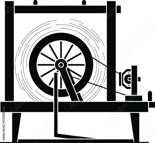 Vintage spinning wheel in motion, illustrating textile creation and historical craftsmanship.