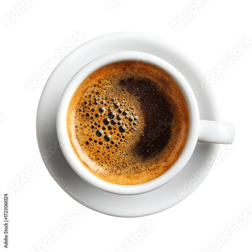 Espresso in white cup on saucer