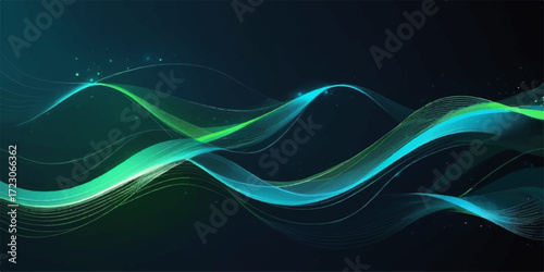 Abstract colorful background with flowing light lines and curved energy waves