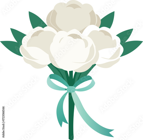 Elegant ivory peony bouquet with satin ribbon vector illustration for floral designs
